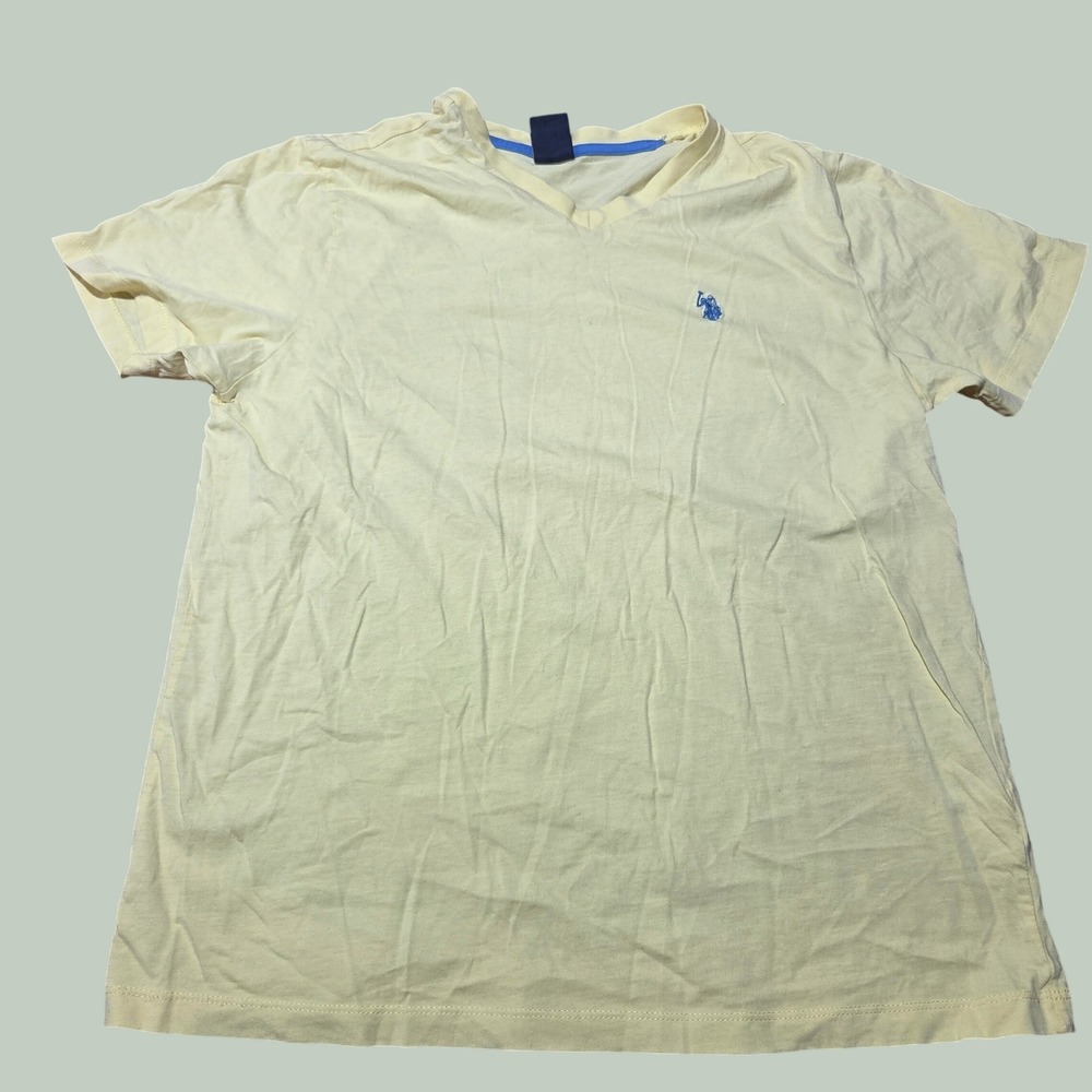 US Polo Assn Mens V-Neck T-Shirt Butter Yellow Short Sleeve Logo Size M